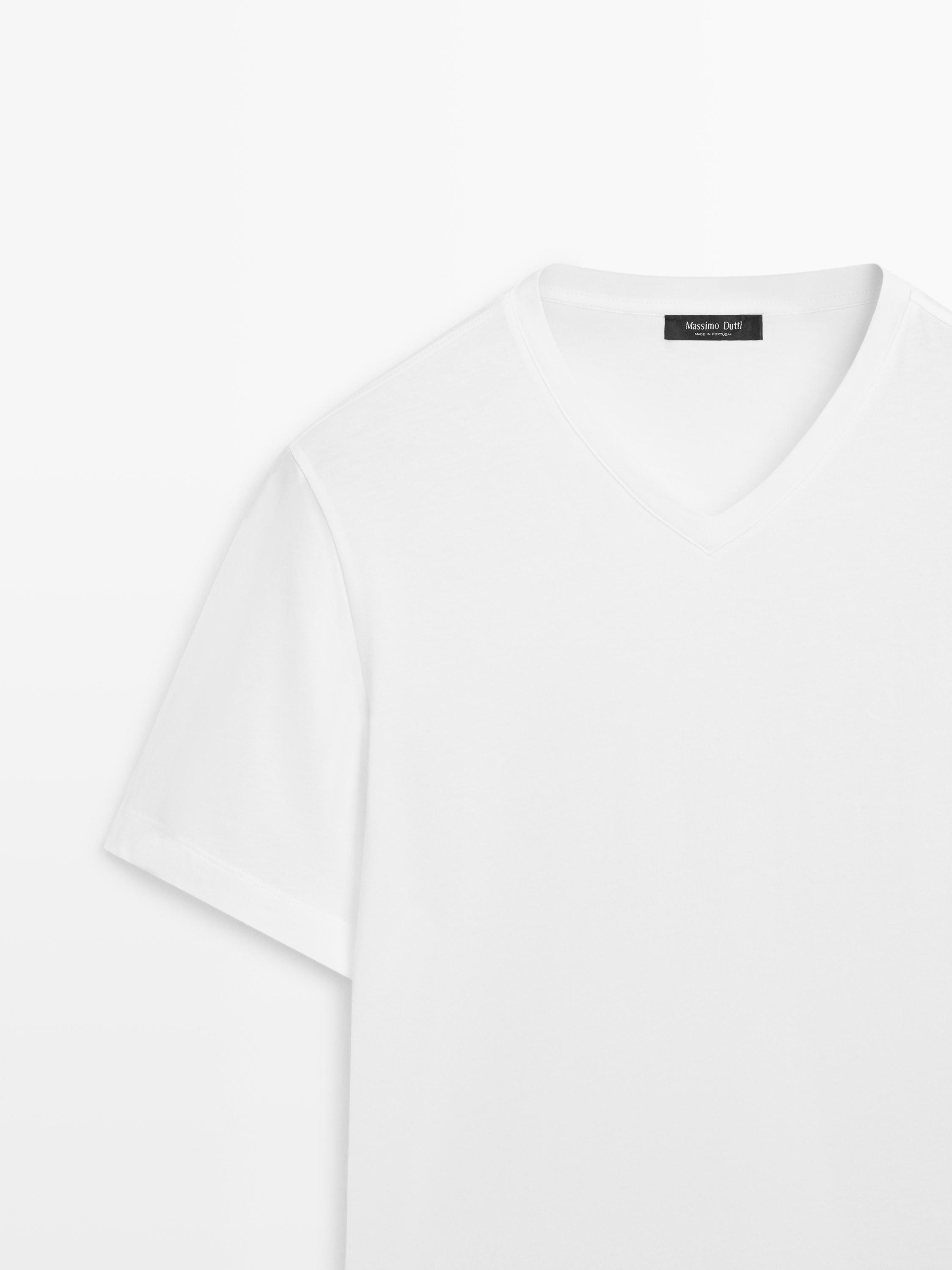 T-shirt col en V 100 % coton